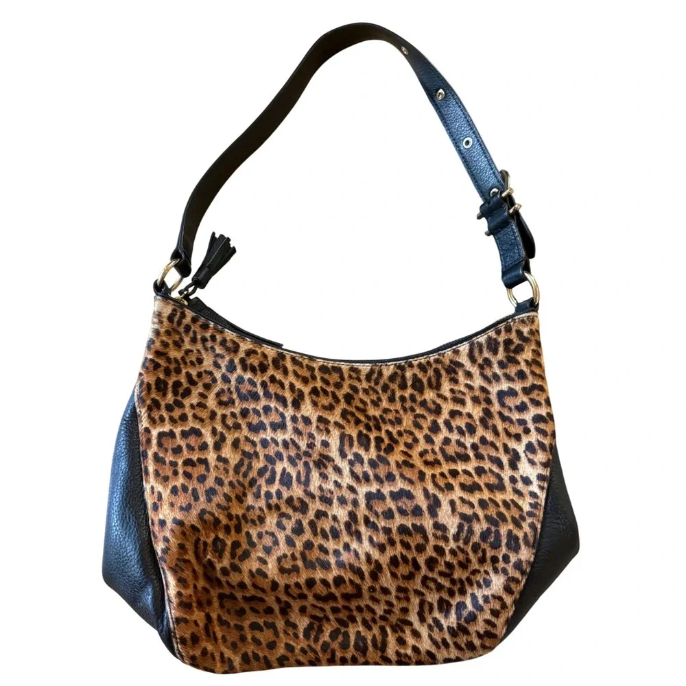 TALBOTS leopard print hair on hide hobo‎ shoulder bag